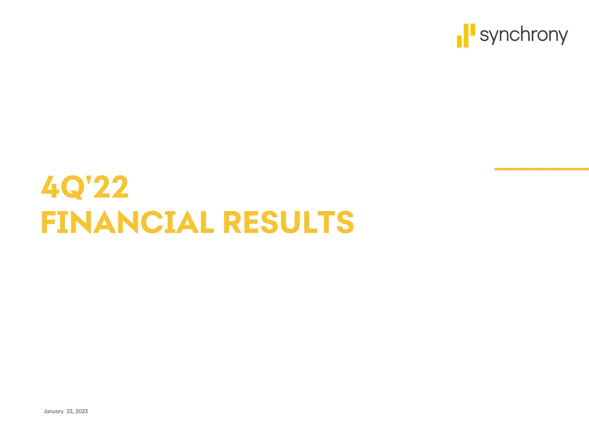 Synchrony Financial | Results Presentation Deck | 20 slides · slide 1
