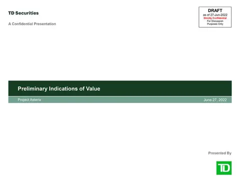 TD Securities | Investment Banking Pitch Book | 40 slides