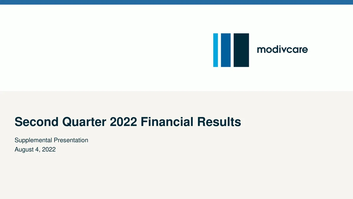ModivCare | Results Presentation Deck | 18 slides · slide 1