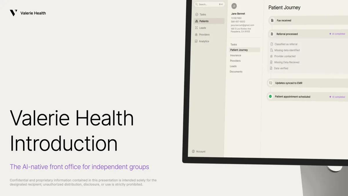 This pitch deck got Valerie Health $30 million from Redpoint Ventures · slide 1