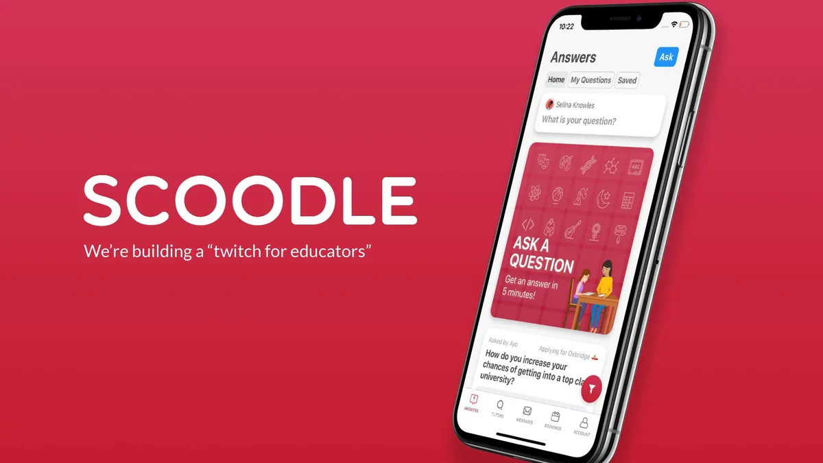 The slide uses a mobile app screenshot to provide visual context for the product.