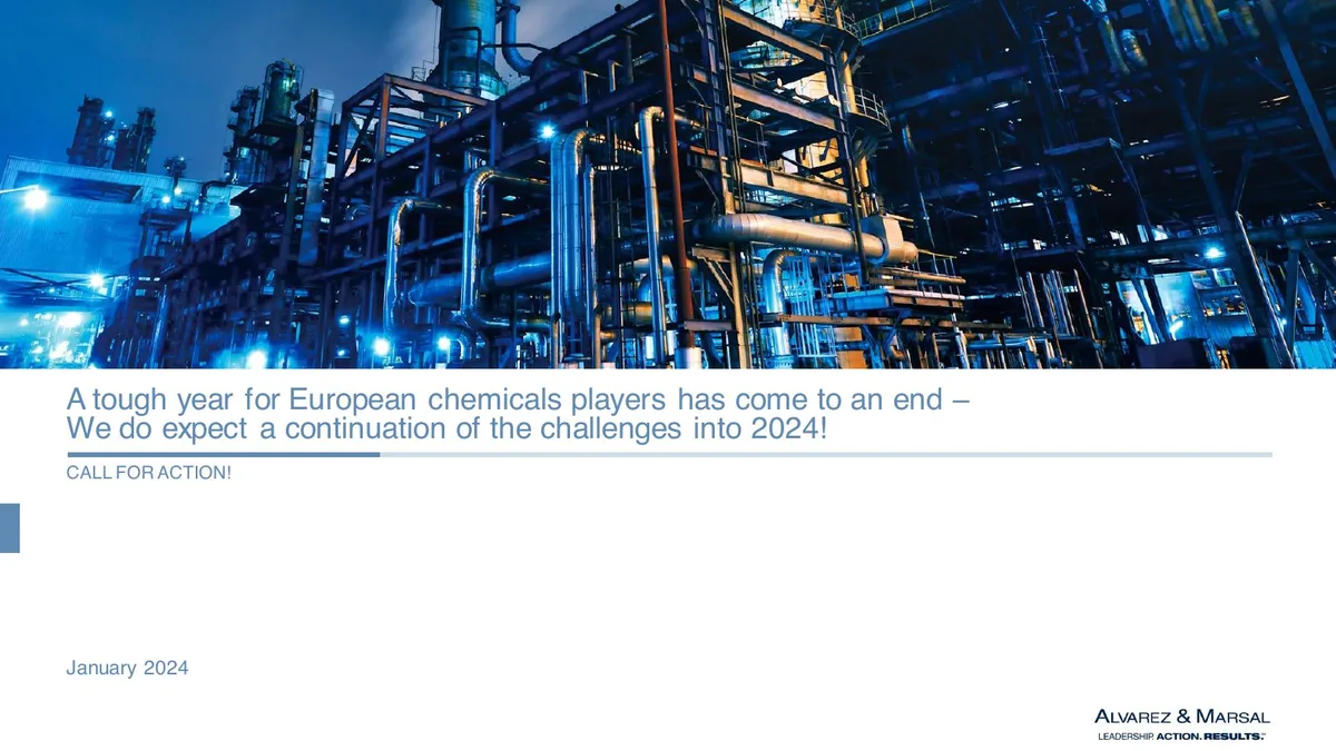 A tough year for European chemicals players has come to an end – We do expect a continuation of the challenges into 2024! · slide 1