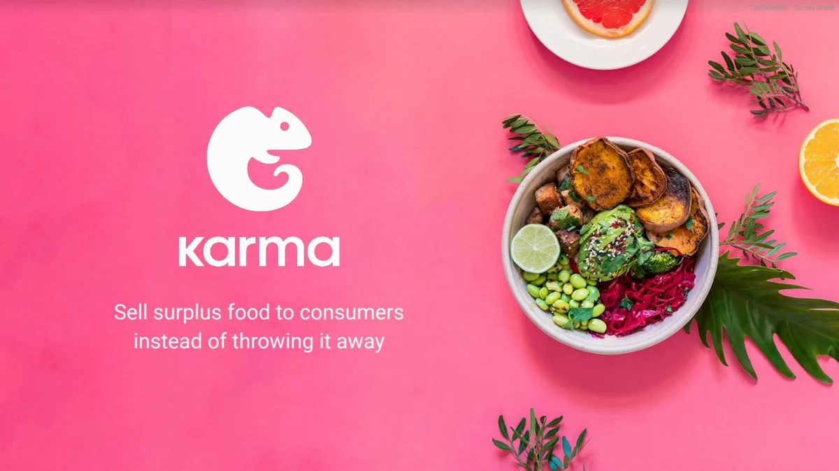 Here's the pitch deck for Karma, a food-waste app praised by Barack Obama · slide 1