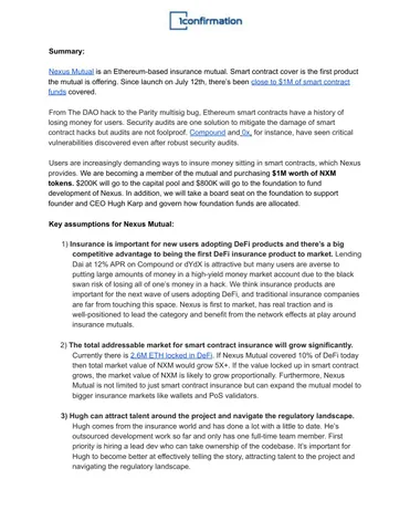 Nexus Mutual Investment Memo August 2019