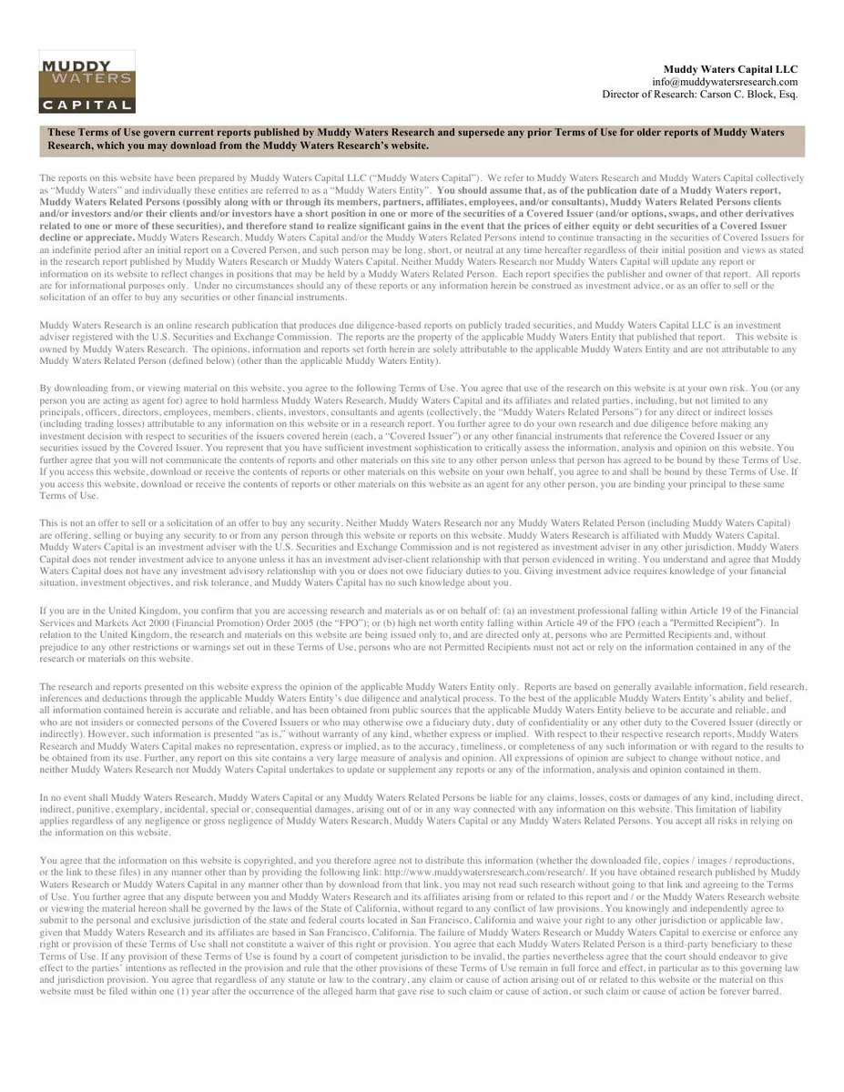 Standard legal disclaimer page for an investment research firm.