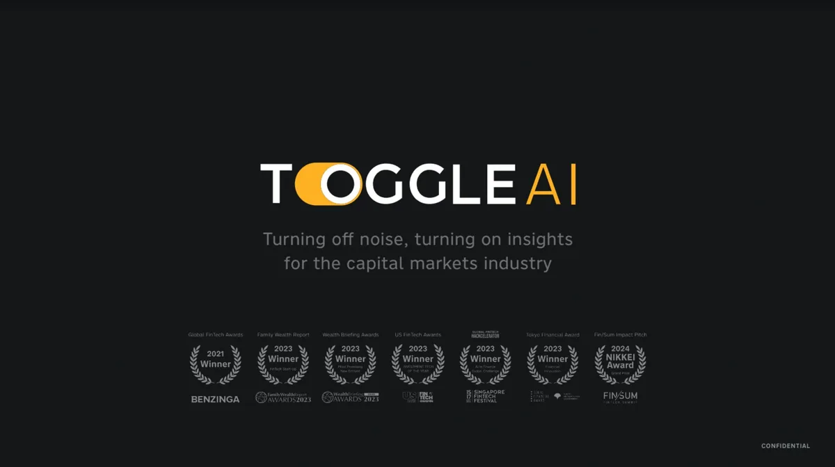 The slide serves as a brand introduction and credibility builder through award logos.