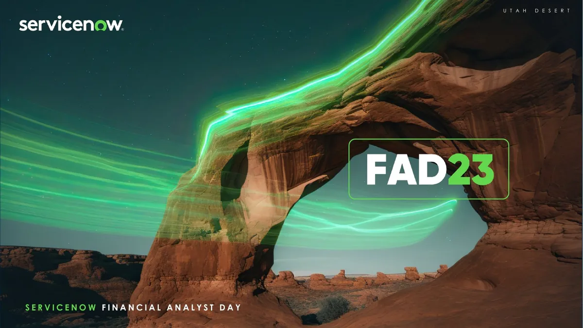Features a stylized image of a natural rock arch in the Utah desert with green light trails.