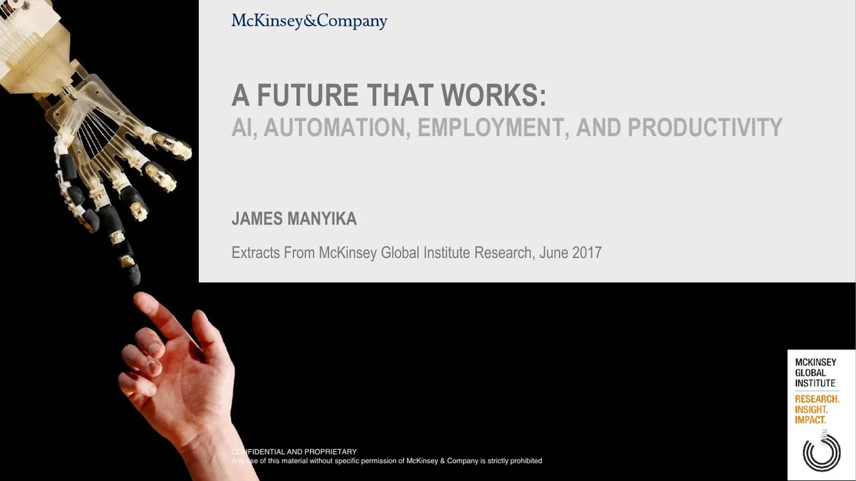 A future that works: AI, Automation, employment, and productivity · slide 1
