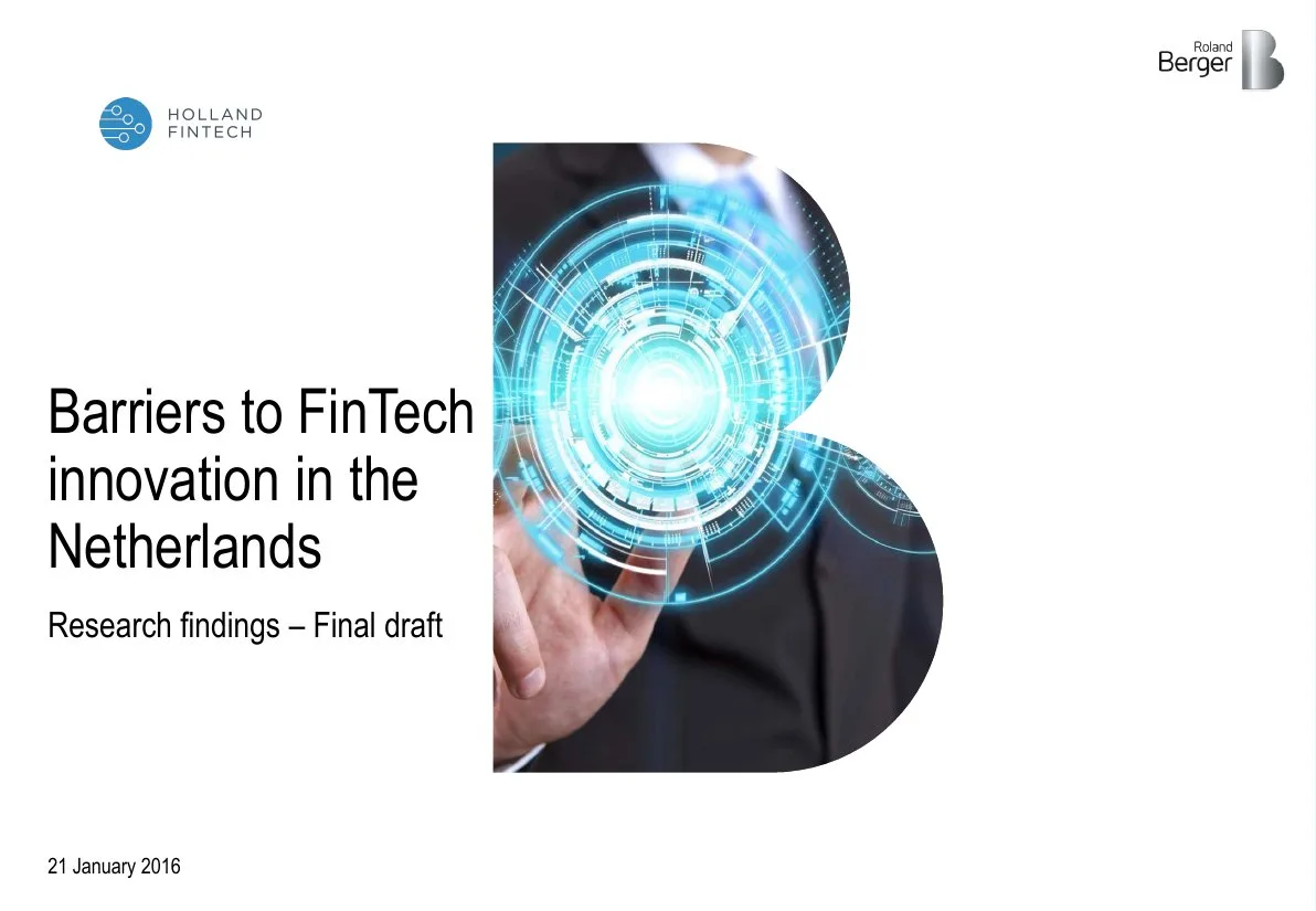 Includes logos for Holland FinTech and Roland Berger.