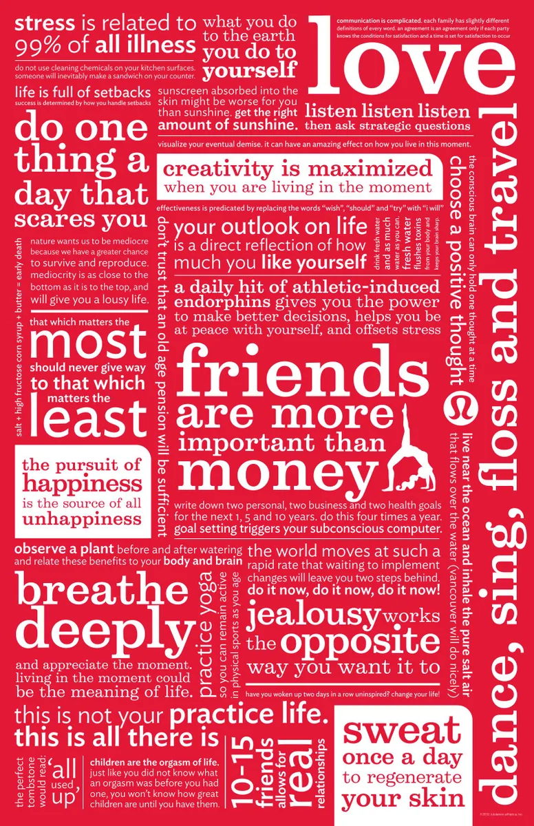 This is a famous Lululemon 'manifesto' poster. It uses a dense, typographic layout with no clear hierarchy or data-driven structure.