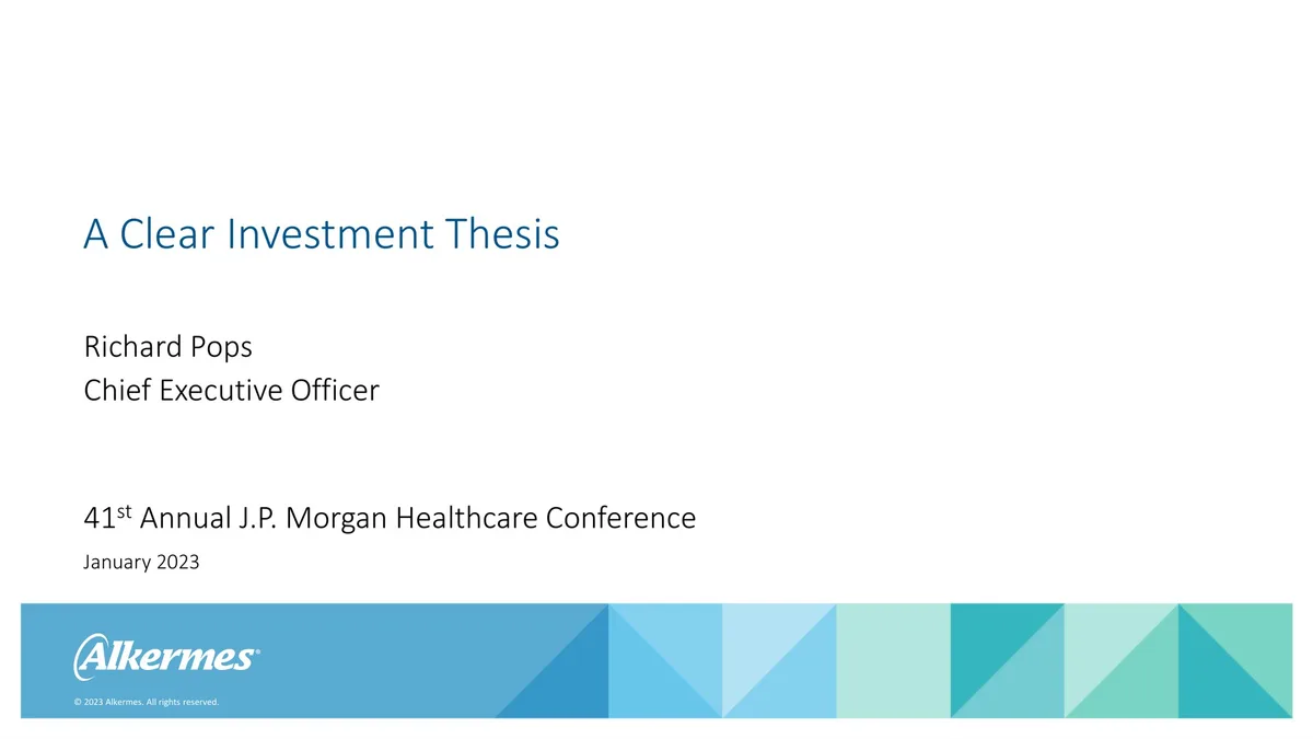 Alkermes | Investor Presentation Deck | 28 slides · slide 1