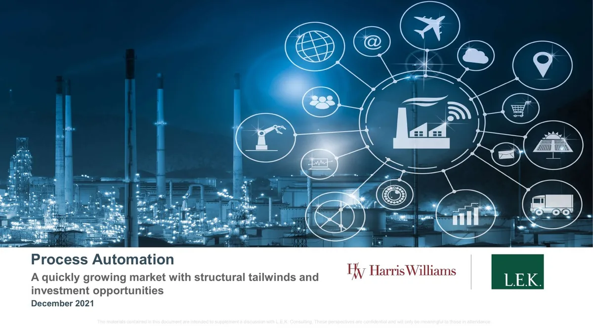 Includes logos for Harris Williams and L.E.K. Consulting.