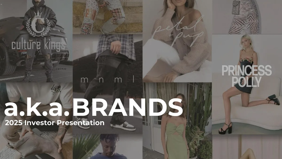 The slide features logos and lifestyle imagery for brands including Culture Kings, mnml, Petal & Pup, and Princess Polly.