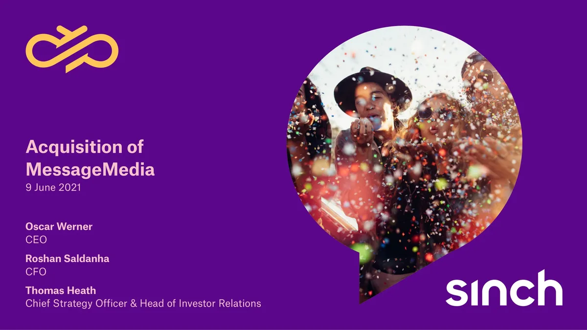 Sinch | Mergers and Acquisitions Presentation Deck | 16 slides · slide 1