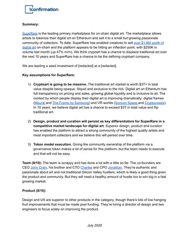 SuperRare Investment Memo July 2020