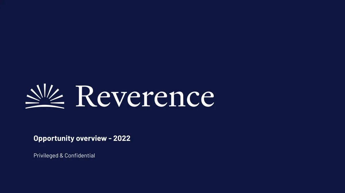 The pitch deck Reverence used to raise $9 million from Target Global · slide 1