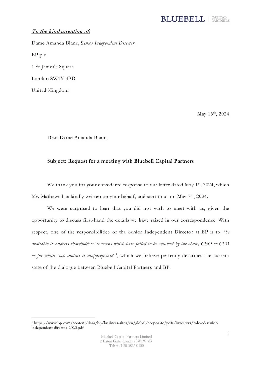 The slide is a formal business letter formatted as a PDF page.