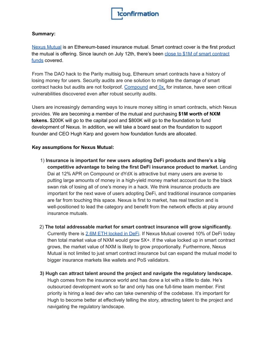 This is a standard investment memo format rather than a traditional presentation slide.