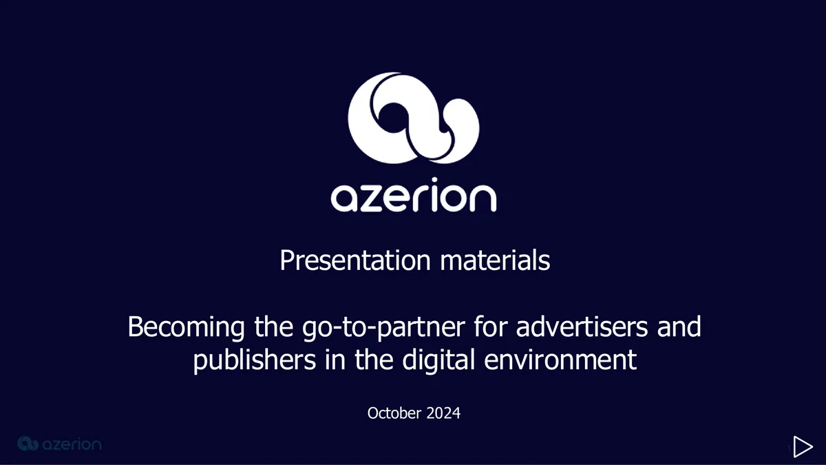 Azerion | Investor Presentation Deck | 10 slides · slide 1