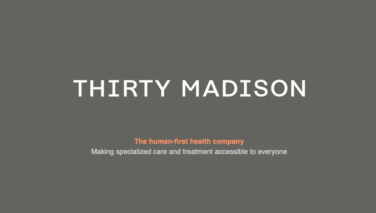 Pitch deck: Thirty Madison earns $47 million, investment from J&J · slide 1