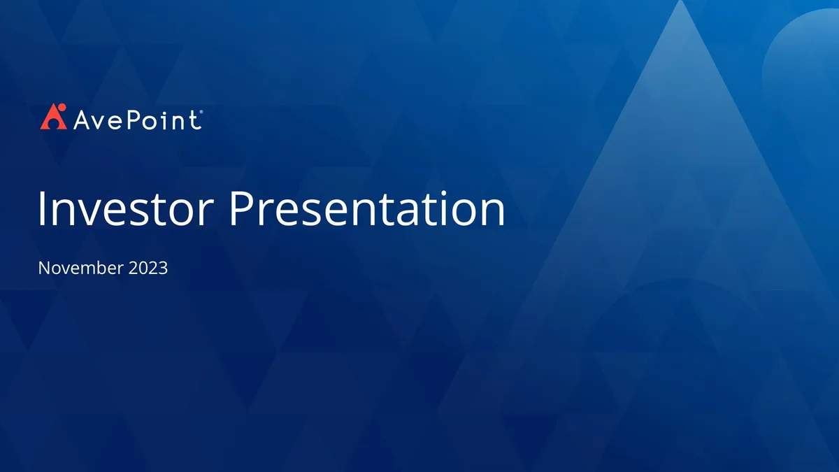 AvePoint | Investor Presentation Deck | 30 slides · slide 1