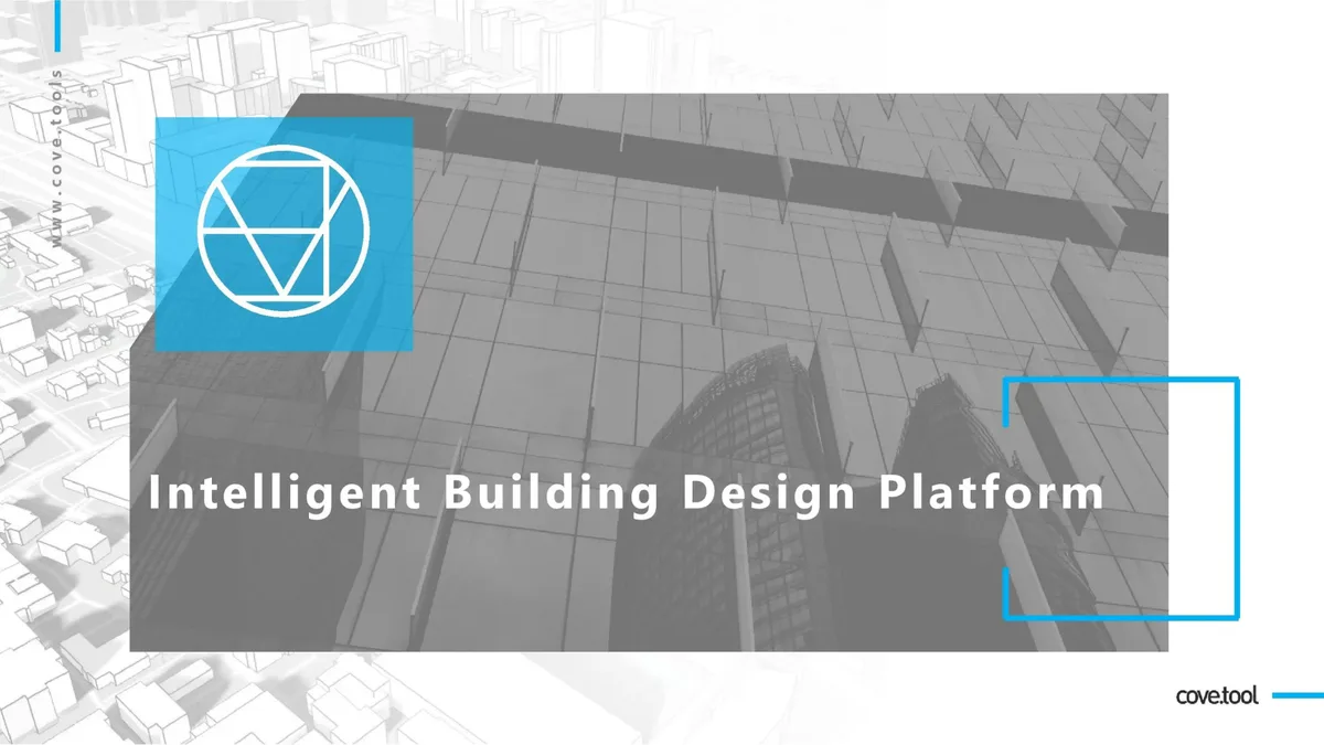 The slide features a stylized architectural background and the company logo.