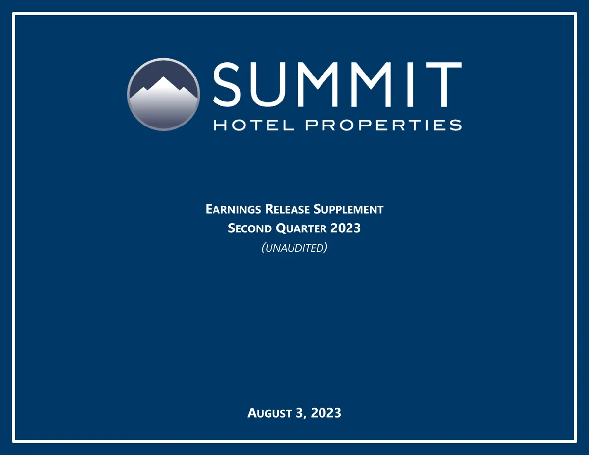 Summit Hotel Properties | Results Presentation Deck | 33 slides · slide 1