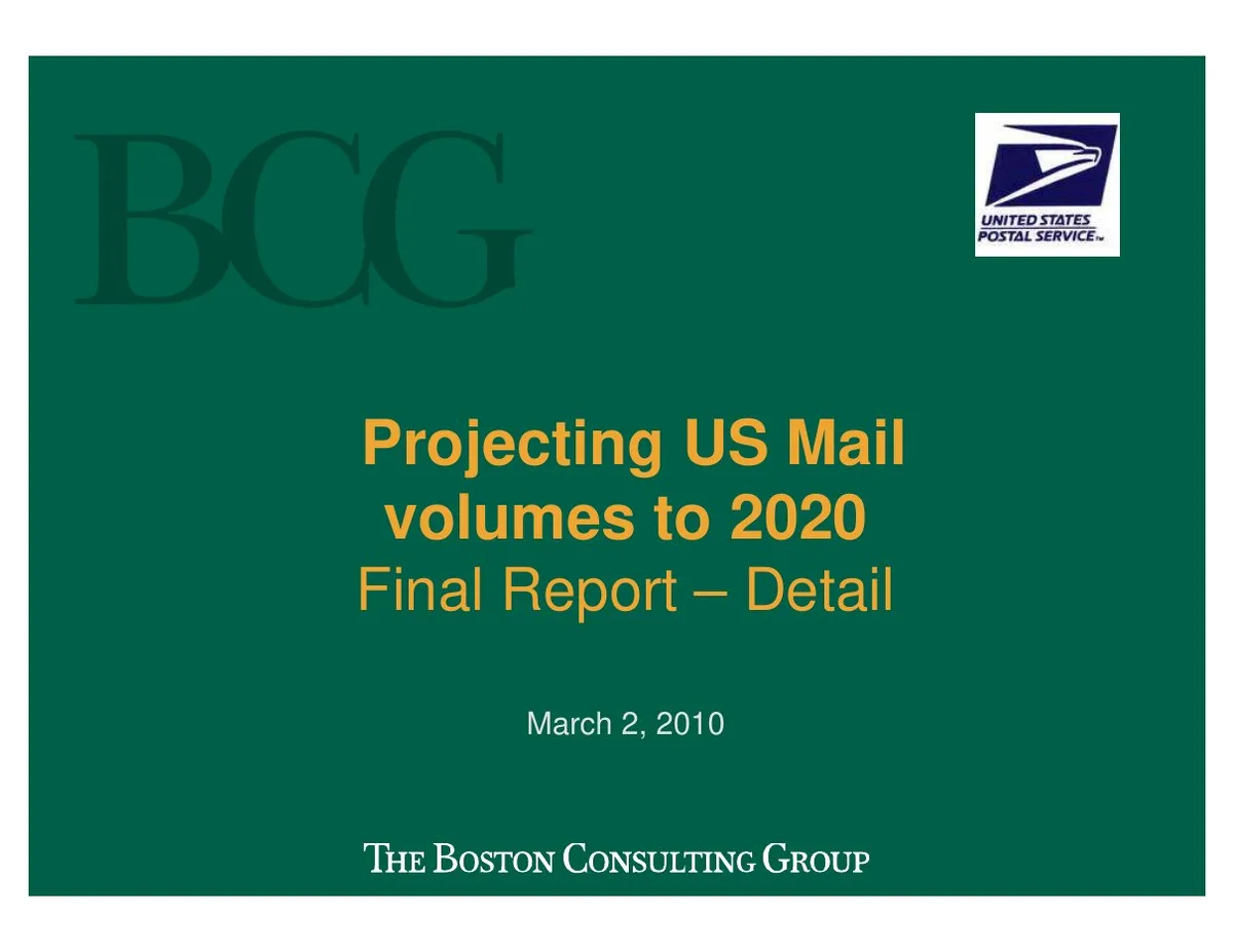 US Mail Volumes to 2020 · slide 1