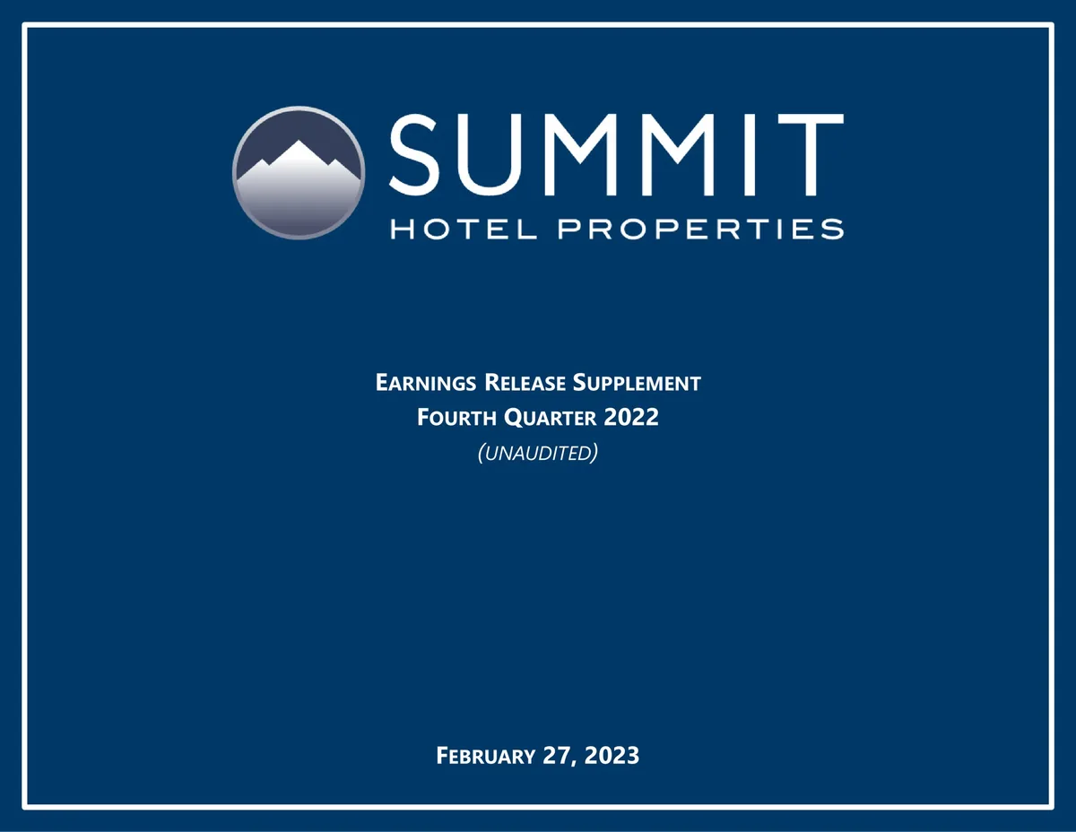 Summit Hotel Properties | Results Presentation Deck | 33 slides · slide 1