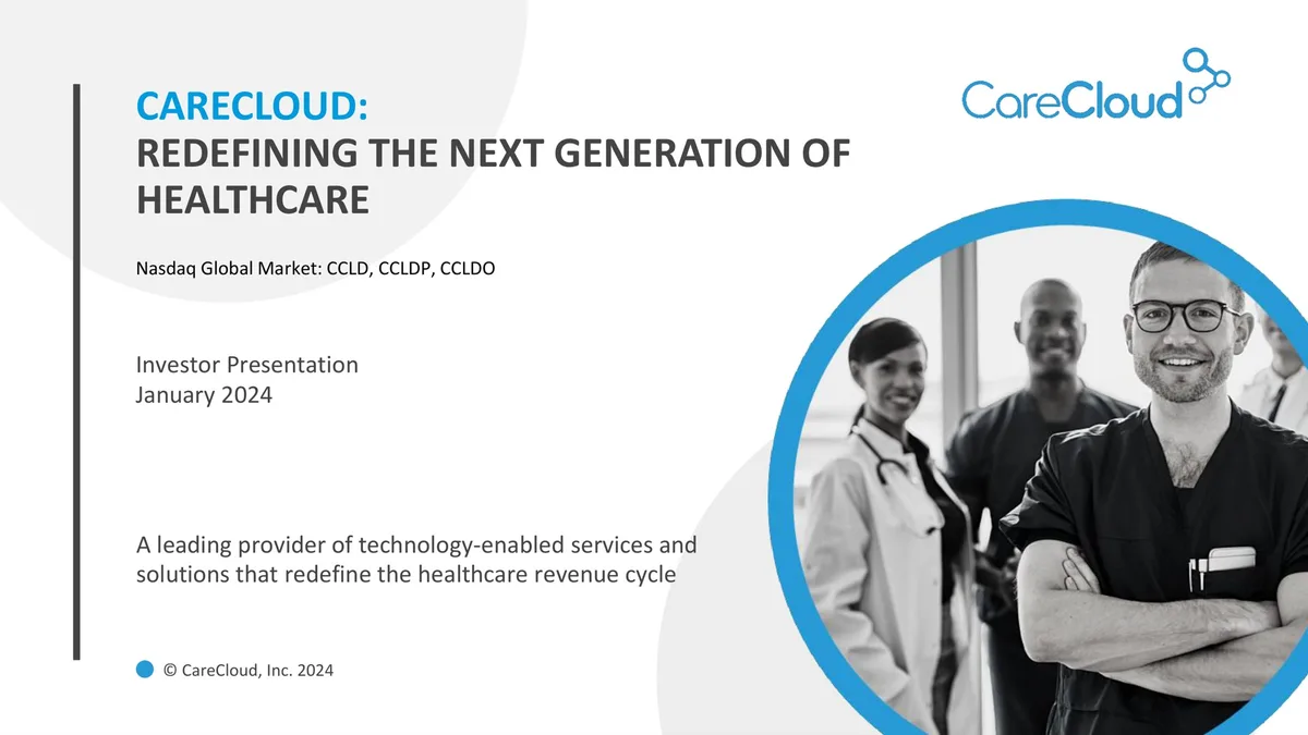 CareCloud | Investor Presentation Deck | 14 slides · slide 1