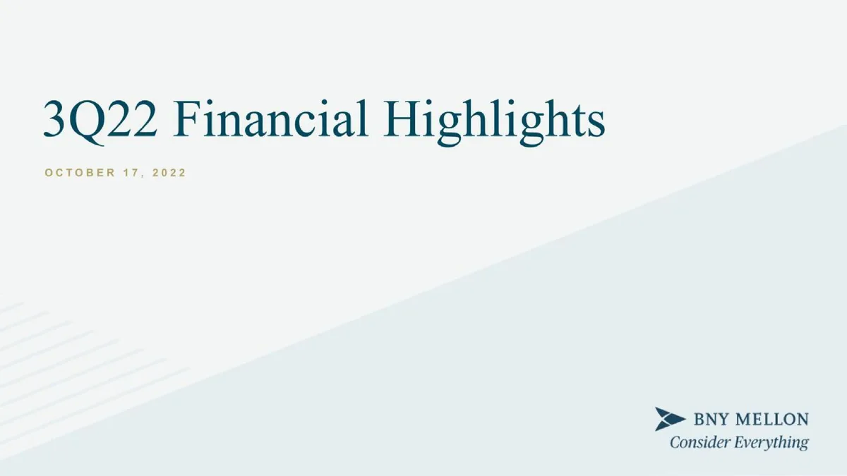 BNY Mellon | Results Presentation Deck | 18 slides · slide 1