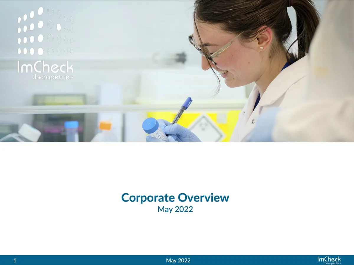 ImCheck Therapeutics pitch deck used to raise Series C · slide 1