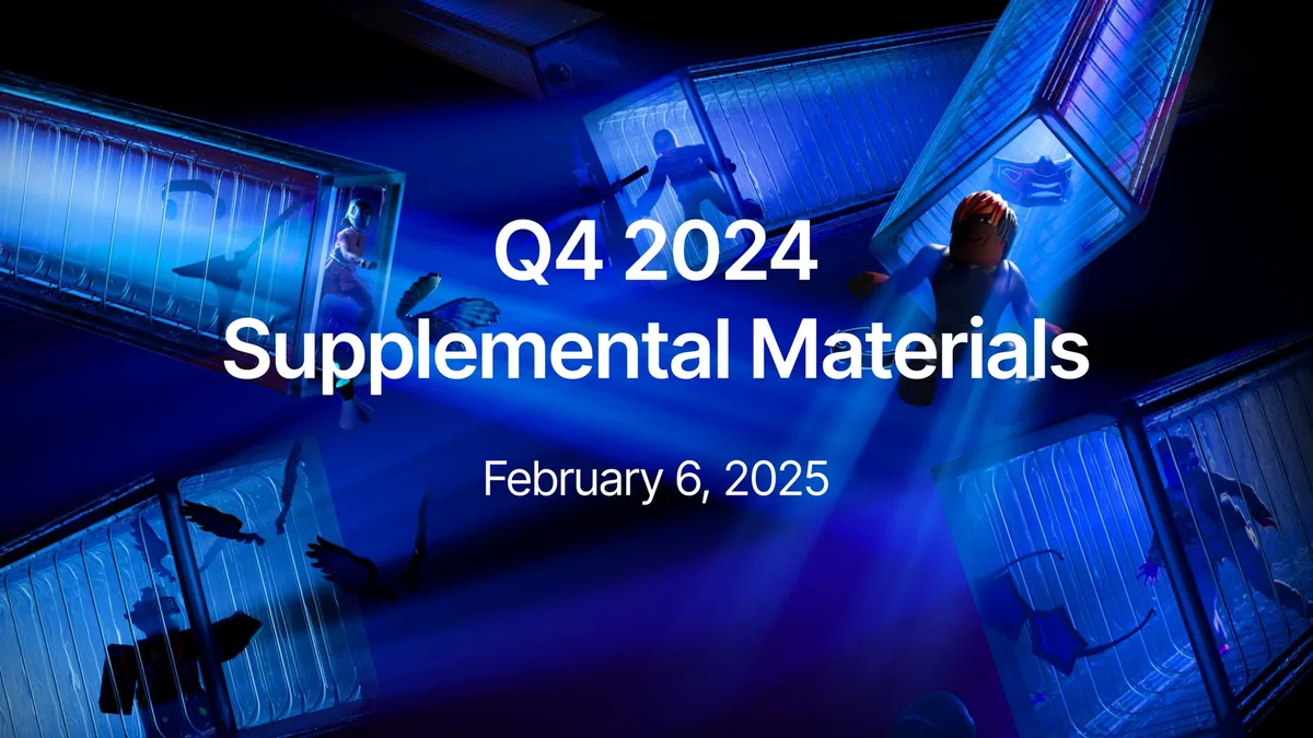 The slide features stylized 3D character avatars in blue-lit containers, consistent with Roblox branding.