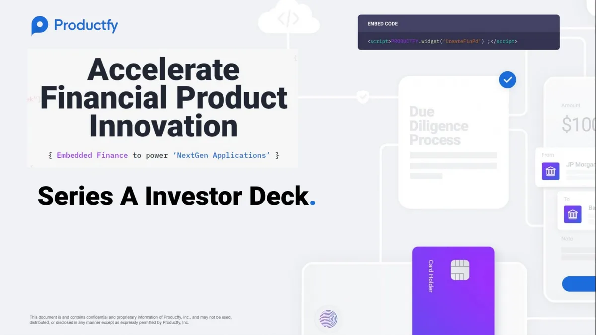 Includes a code snippet visual and UI elements representing financial transactions.