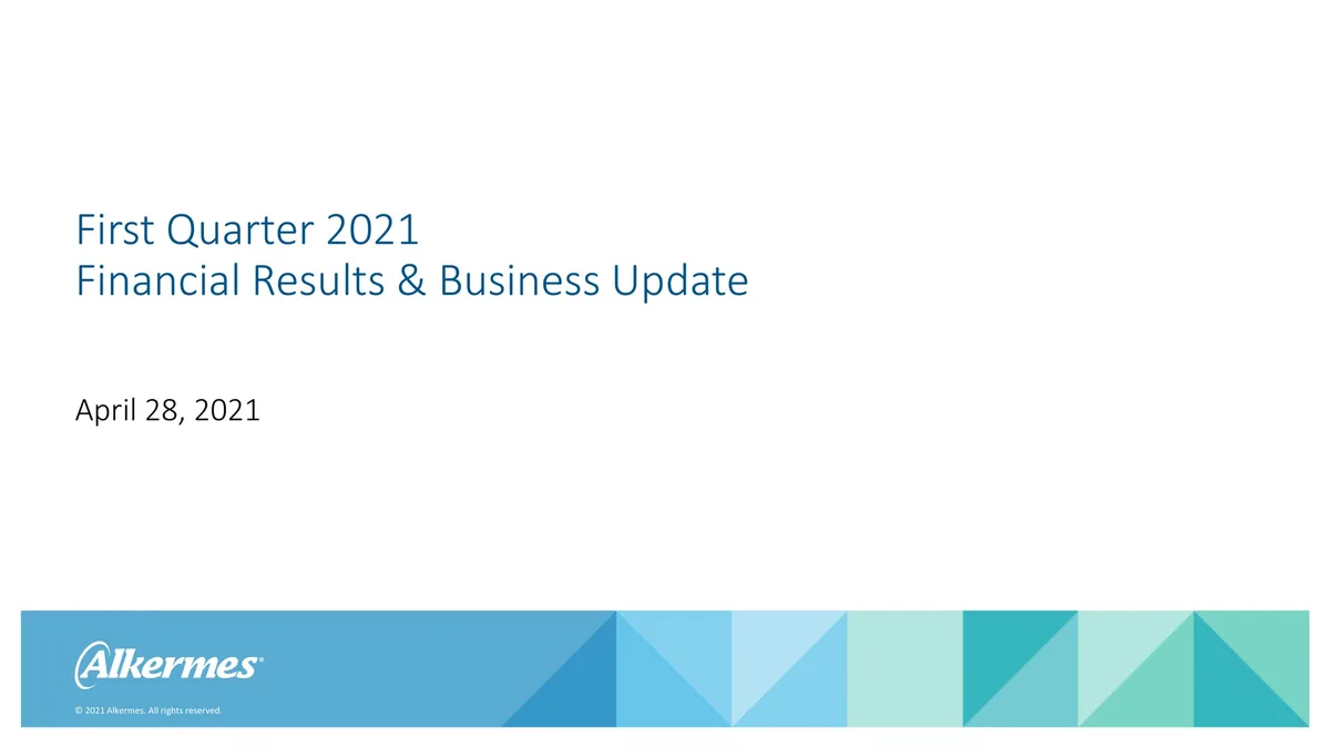 Alkermes | Results Presentation Deck | 13 slides · slide 1
