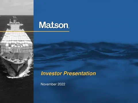 Matson | Investor Presentation Deck | 15 slides