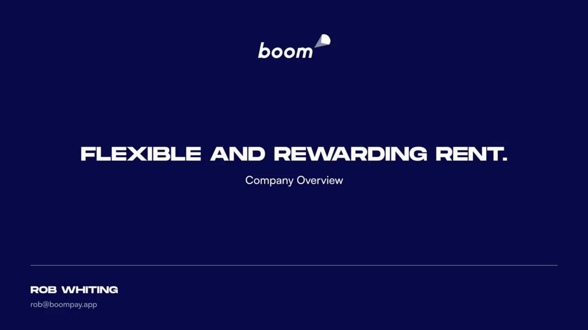 Boom's pitch-deck, which the credit building fintech used to raise $4.5 million · slide 1