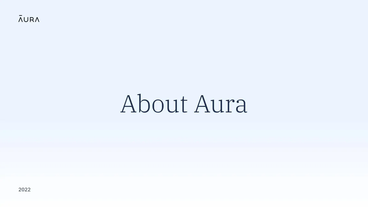 Here's the exclusive pitch deck that cybersecurity unicorn Aura used to raise $200 million from investors such as Hollywood exec Jeffrey Katzenberg · slide 1