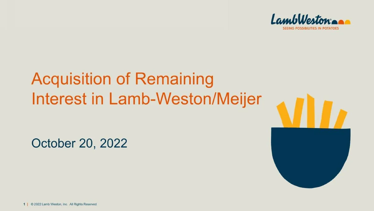 Lamb Weston | Mergers and Acquisitions Presentation Deck | 12 slides · slide 1