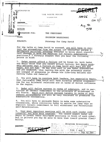 Strategy For Camp David memo