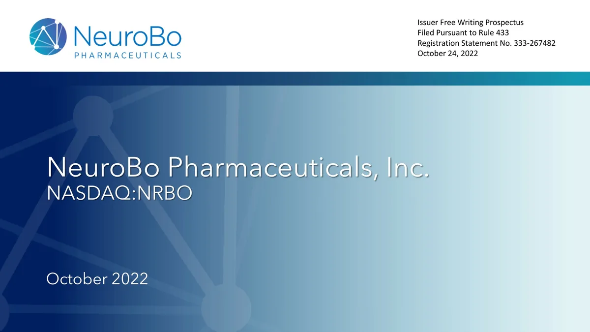 NeuroBo Pharmaceuticals | Securities Offering Presentation Deck | 30 slides · slide 1