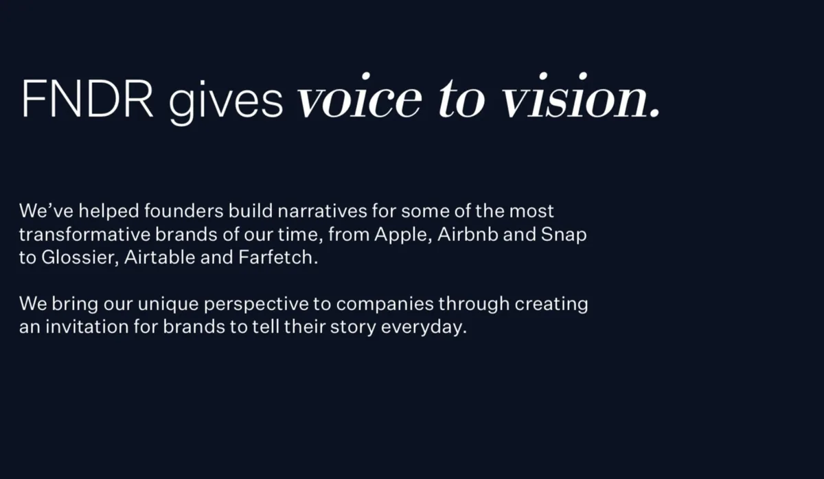 Pitch deck shows how firm advises founders of Snapchat, Vice, Glossier · slide 1