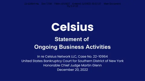 Celsius Network | Investor Presentation Deck | 9 slides