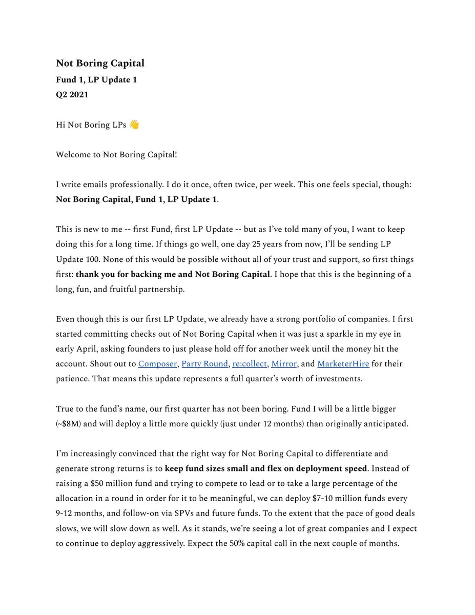 This is a text-heavy document slide, likely an email or newsletter format.