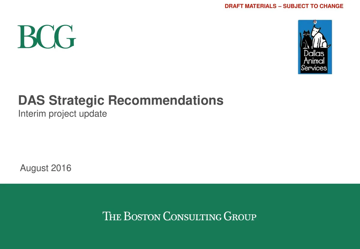 BCG Interim Project Update To Dallas Animal Shelter Commission · slide 1