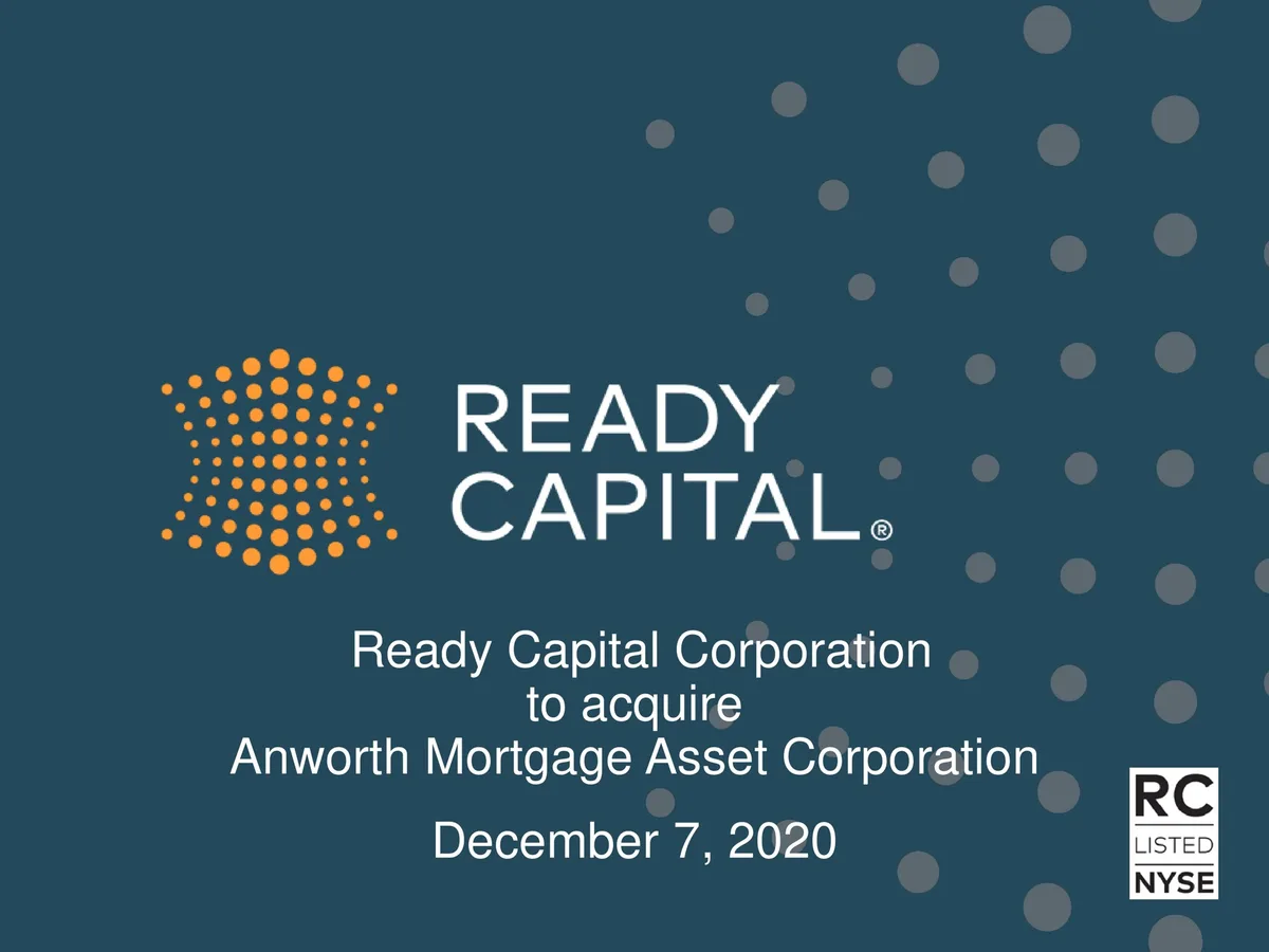Ready Capital | Mergers and Acquisitions Presentation Deck | 8 slides · slide 1