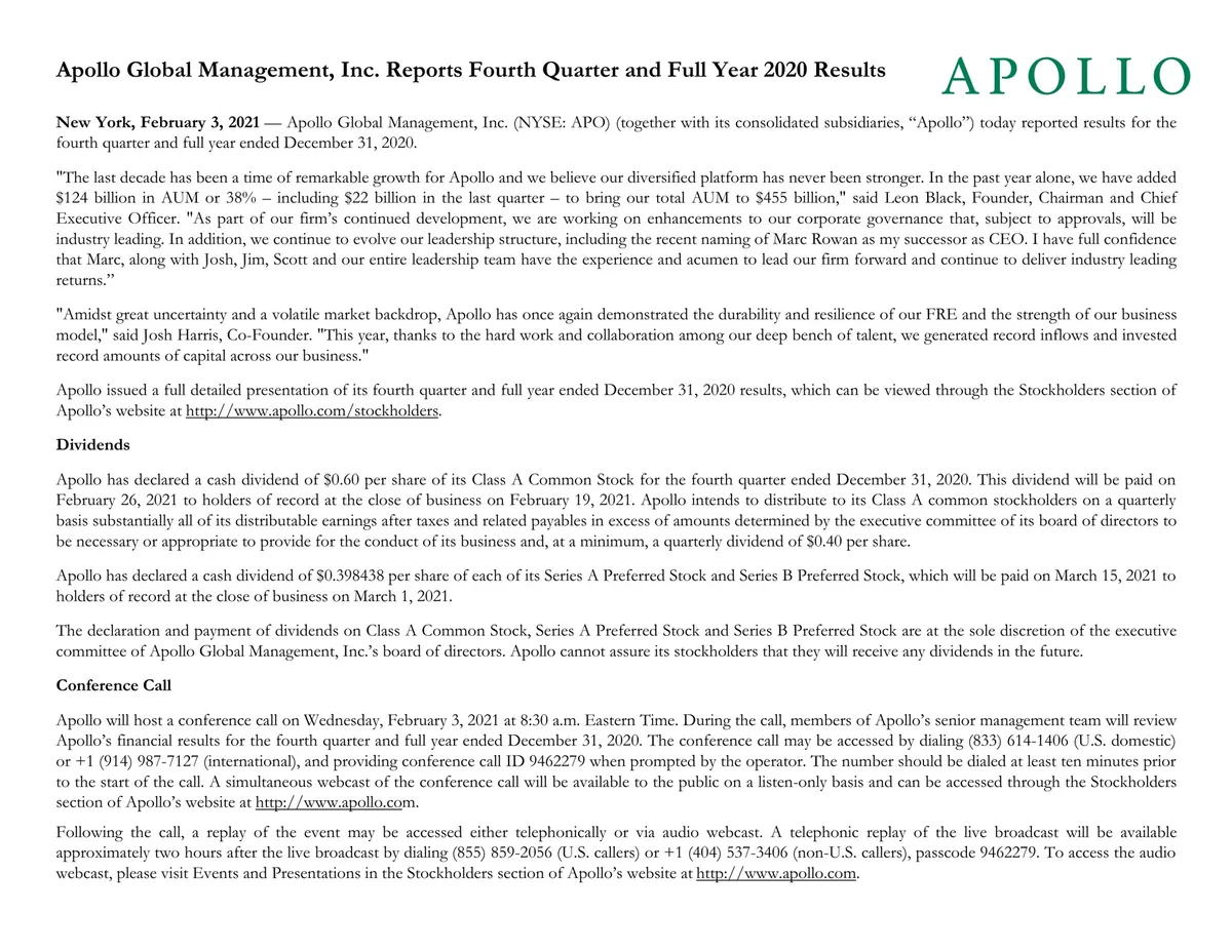 Apollo Global Management | Results Presentation Deck | 37 slides · slide 1