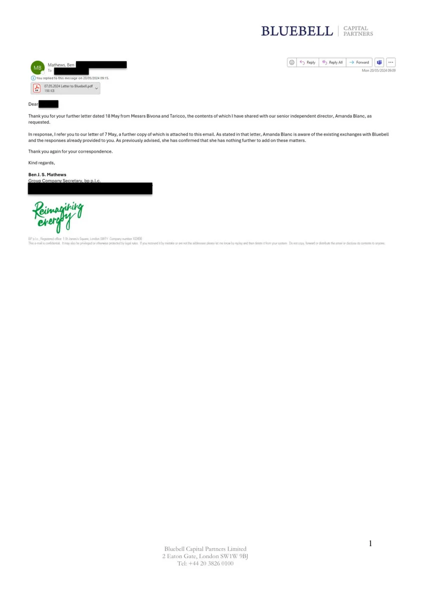 This is a screenshot of an email thread included as a regulatory disclosure/appendix.