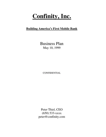 Paypal Confinity Wallet Banking Business Plan