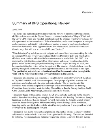 April 2015 Summary of BPS Operational Review 2